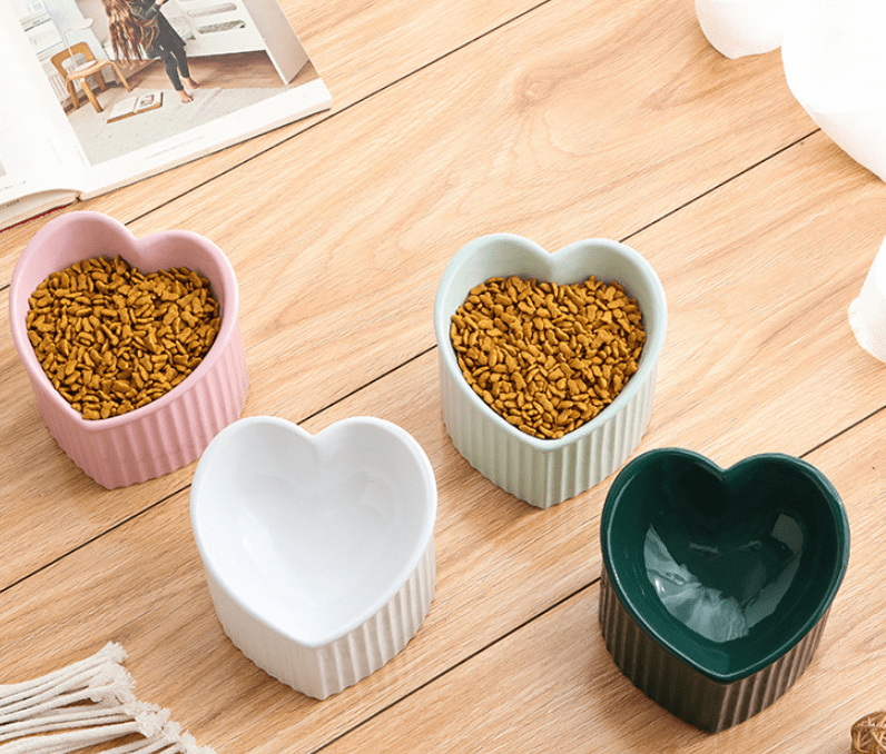 Ceramic Heart Shaped Raised Dog Bowl