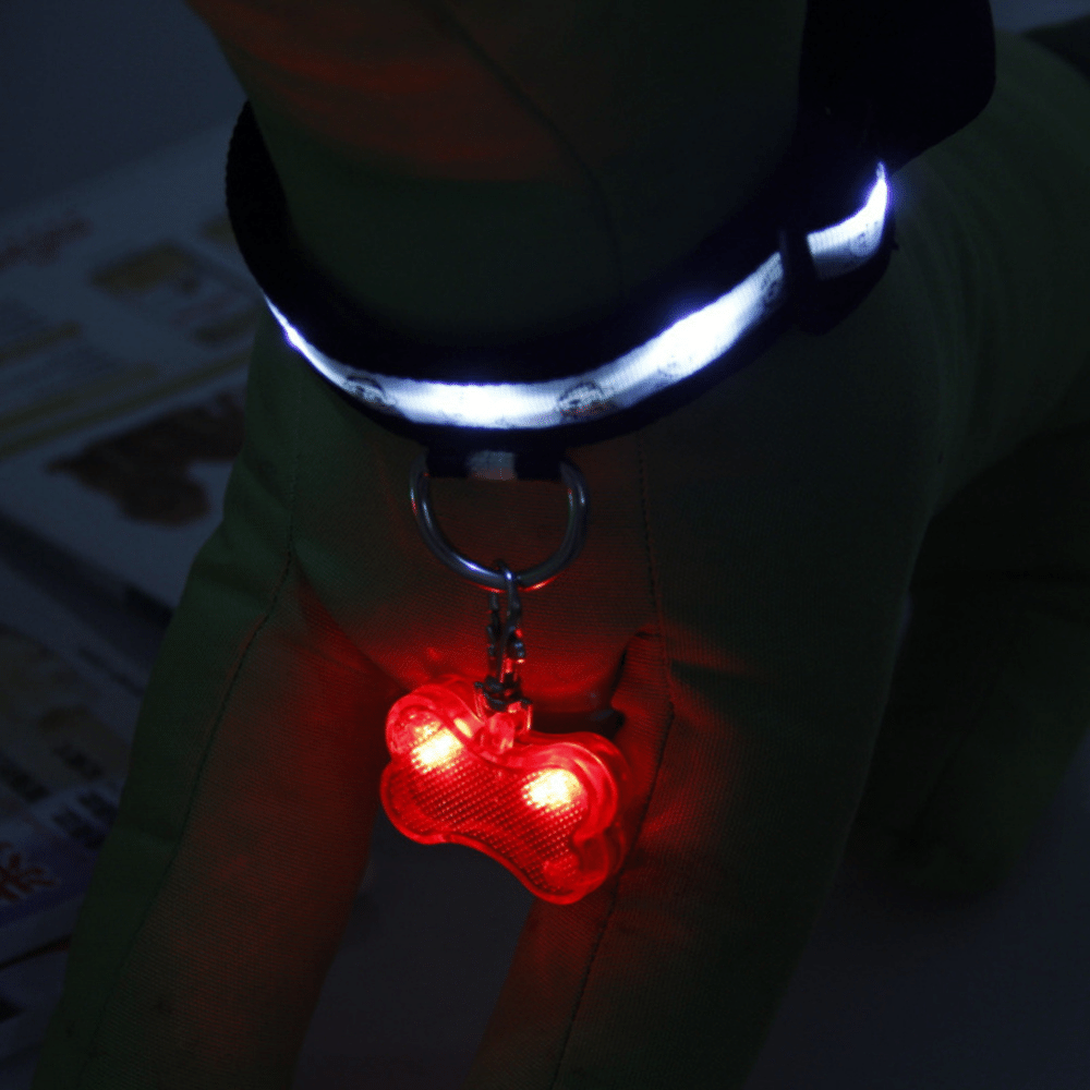 New  LED Dog Bone Shape ID Tag Pet Safety Collar Pendant