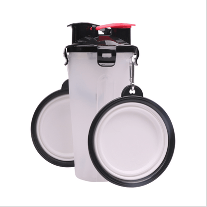 2 in 1 Travel Dog Food & Water Bottle With Two Collapsible Bowls