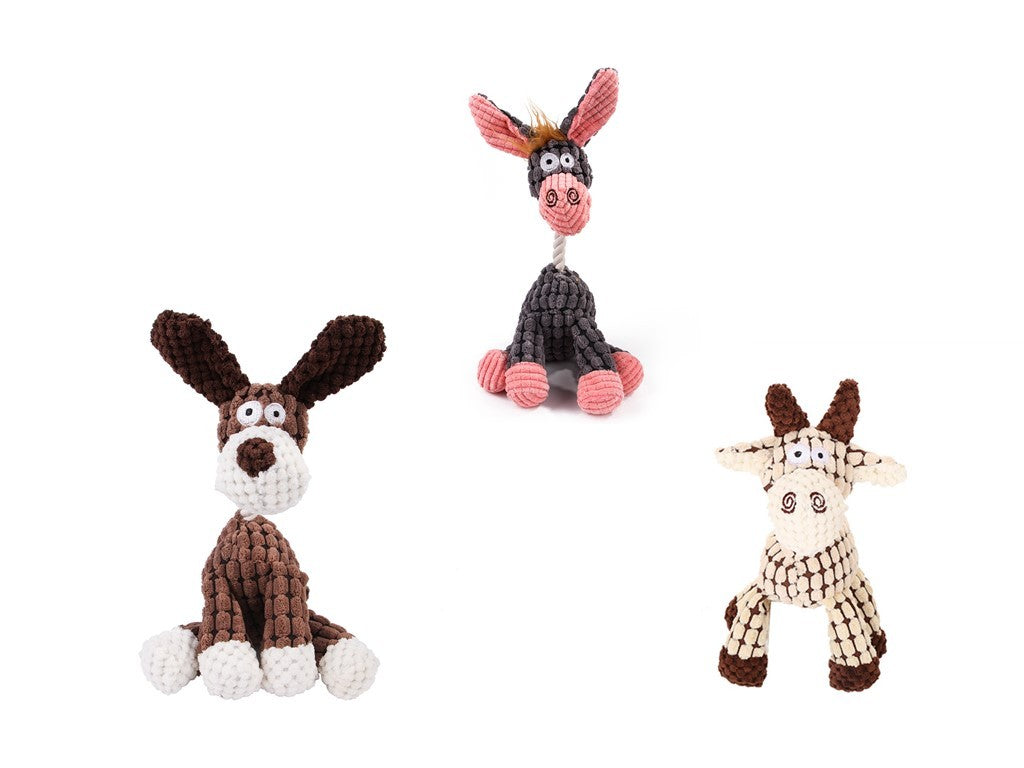 Pet Toy Donkey Shape Corduroy Chew Toy For Dogs Puppy Squeaker