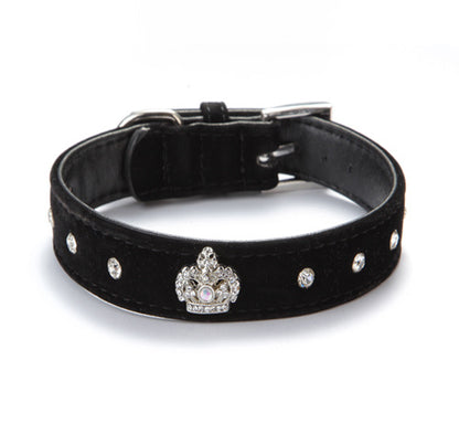 Comfortable Velvet Cloth Collar Diamond Crown Pet Supplies