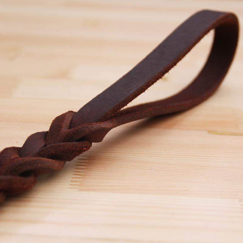 Short Dog Leash Braided Real Leather One step traction belt