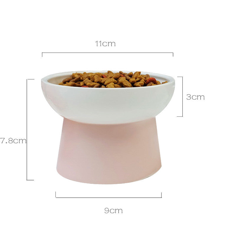 Contrast Color Ceramic Tall Pet Cat Food Bowl Shallow Mouth