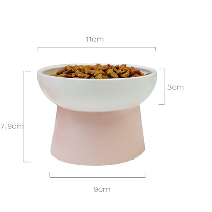 Contrast Color Ceramic Tall Pet Cat Food Bowl Shallow Mouth