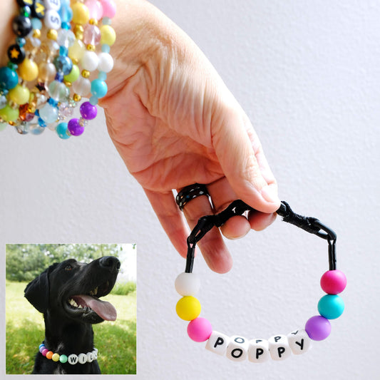 Pet Beaded Name Collar With Bracelet Set Custom Dog Collar