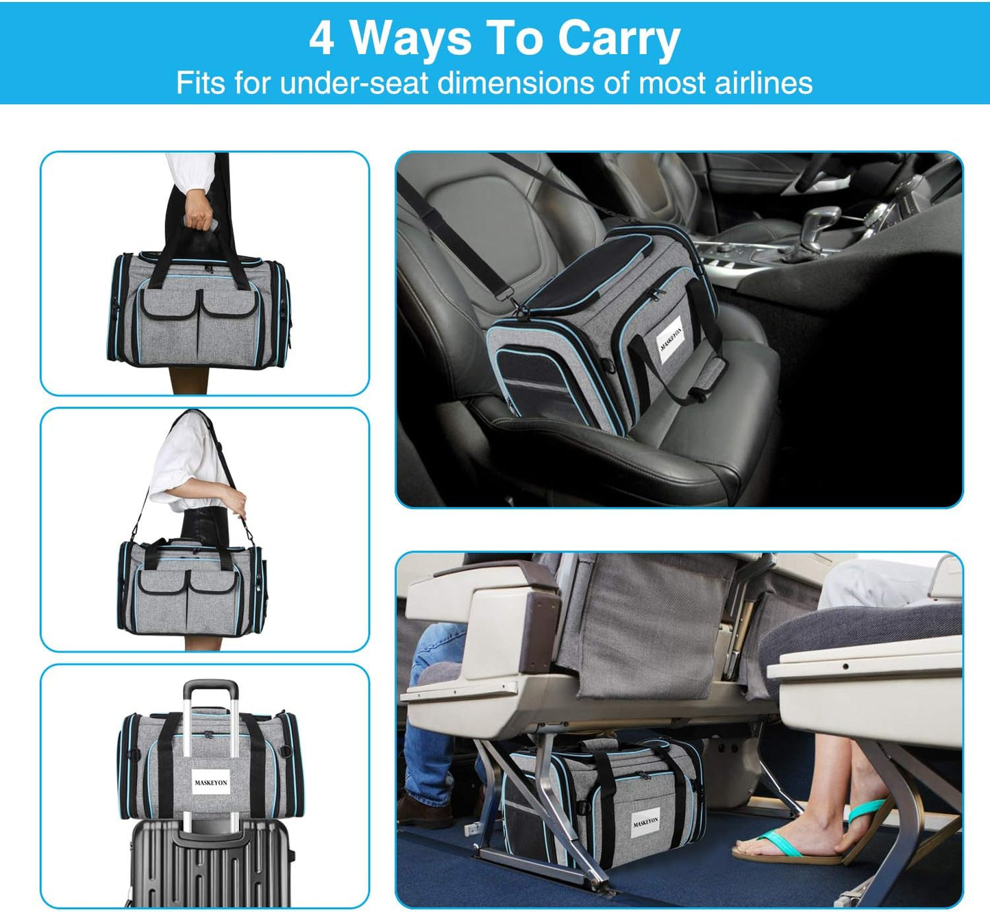 Large Soft Sided Pet Travel TSA Carrier 4 Sides Expandable