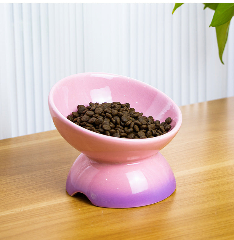 Pet Cat Bowl Ceramic High Feet Protects Cervical Vertebra