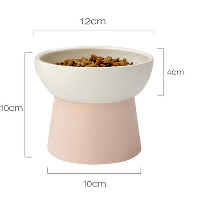 Contrast Color Ceramic Tall Pet Cat Food Bowl Shallow Mouth