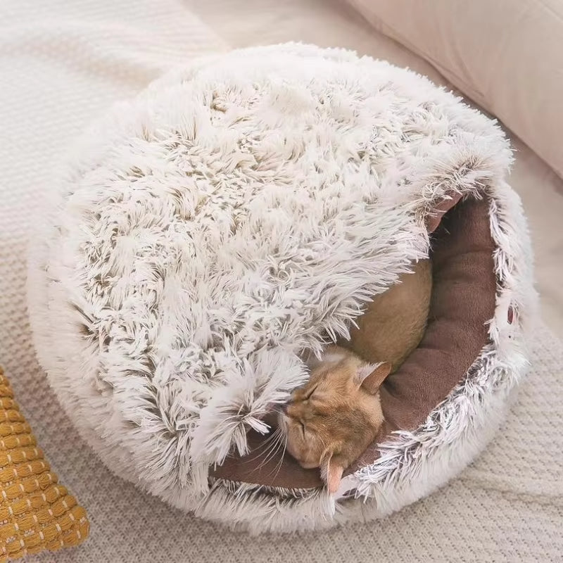 Winter New Long Plush Pet Cat Bed Round Cat Cushion