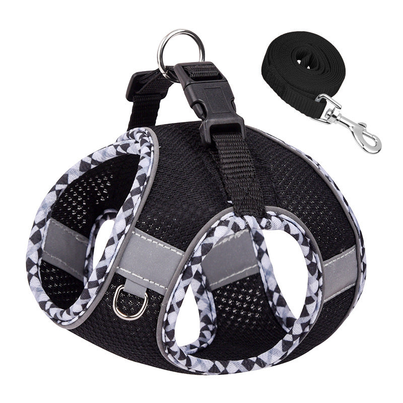 Pet Harness Reflective Plaid Covered Dog Hand Holding Vest