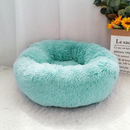Pure Color Comfortable Cat Litter Dog Bed Round Plush Winter