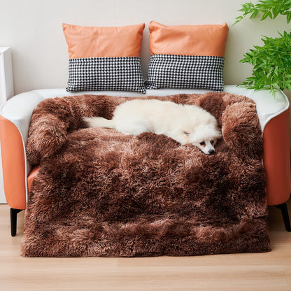 Dog Couch Bed Mat - Fluffy Plush Dog Sofa Bed With Blancket