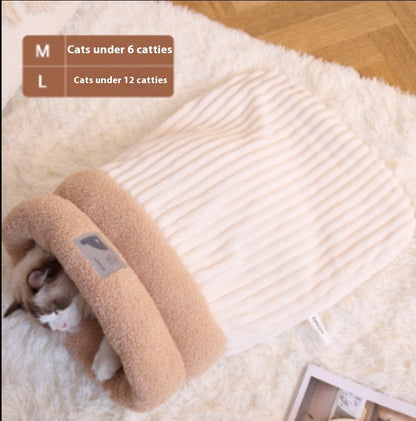 Pet Sleeping Bag Winter Warm Soft Plush Semi Enclosed Cat Nest