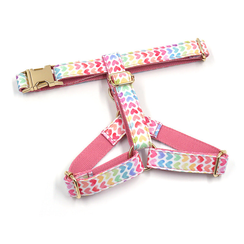 Letterable Cute  Colorful Heart Dog Chest And Back Pet Chest Strap Gold Buckle Dog Chest And Back