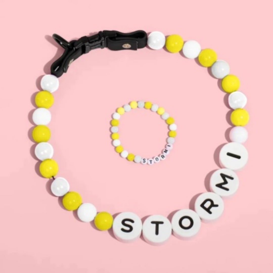 Pet Beaded Name Collar With Bracelet Set Custom Dog Collar