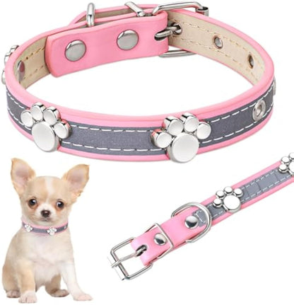 Reflective Dog Collar Leather Dog Collar Adjustable Girl