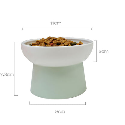 Contrast Color Ceramic Tall Pet Cat Food Bowl Shallow Mouth