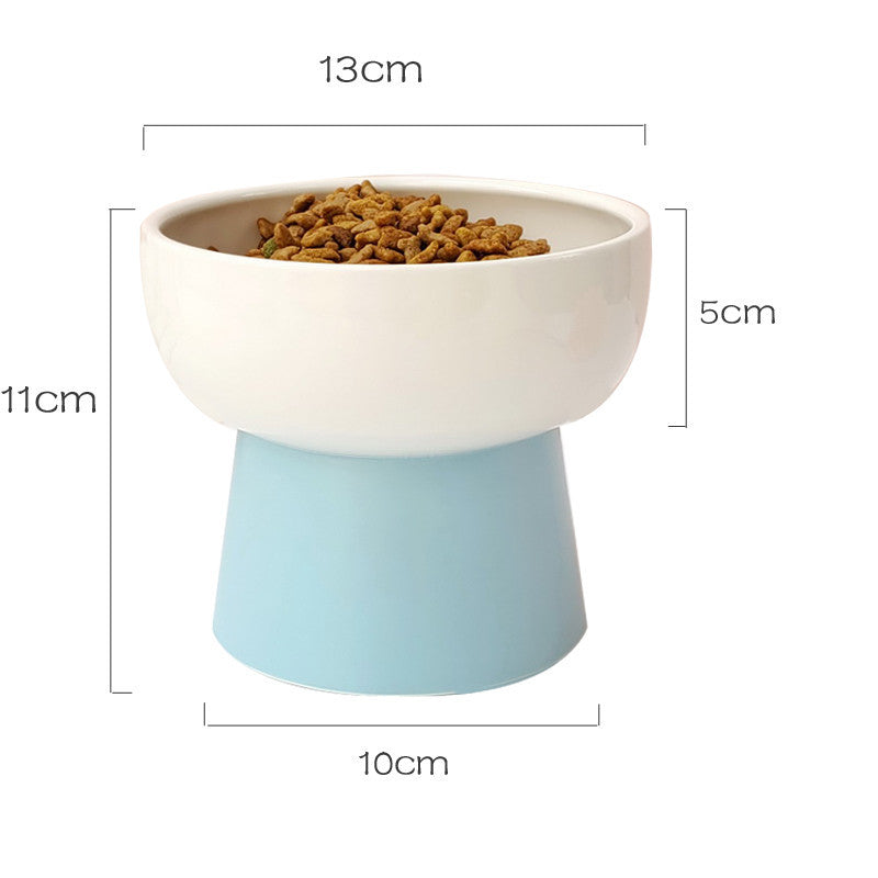 Contrast Color Ceramic Tall Pet Cat Food Bowl Shallow Mouth