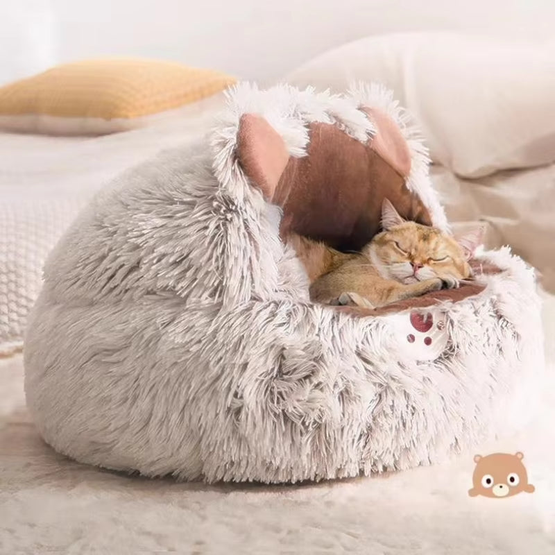 Winter New Long Plush Pet Cat Bed Round Cat Cushion