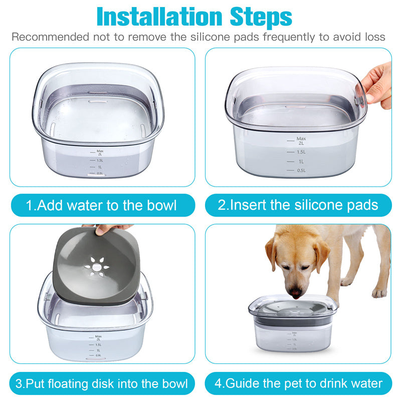 70oz Dog Water Bowl Large Capacity Spill Proof Dog Bowl Transparent
