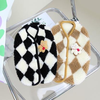 Pet Checkerboard Vest Cat Dog Plush Autumn Winter Jacket