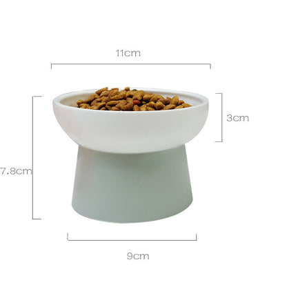 Contrast Color Ceramic Tall Pet Cat Food Bowl Shallow Mouth