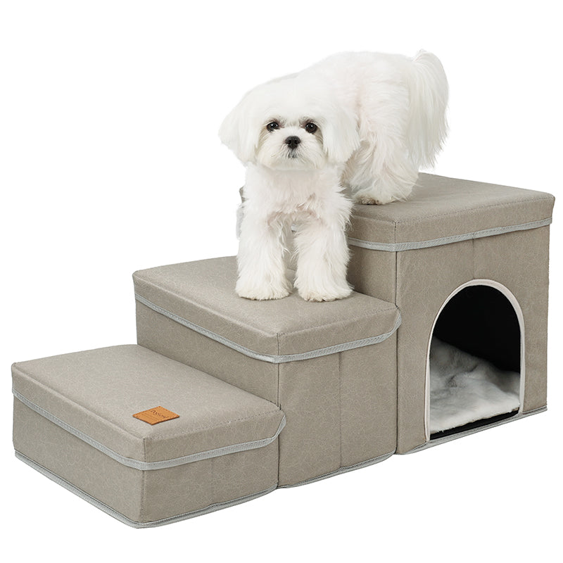 Foldable Dog Stairs With Storage - 3-Level Small To Medium