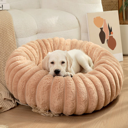Pet Kennels Long Plush Round Cat Nest Winter Warm Dog Beds