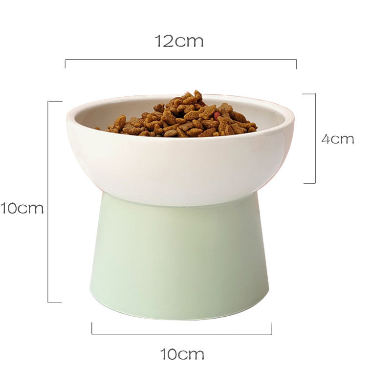 Contrast Color Ceramic Tall Pet Cat Food Bowl Shallow Mouth