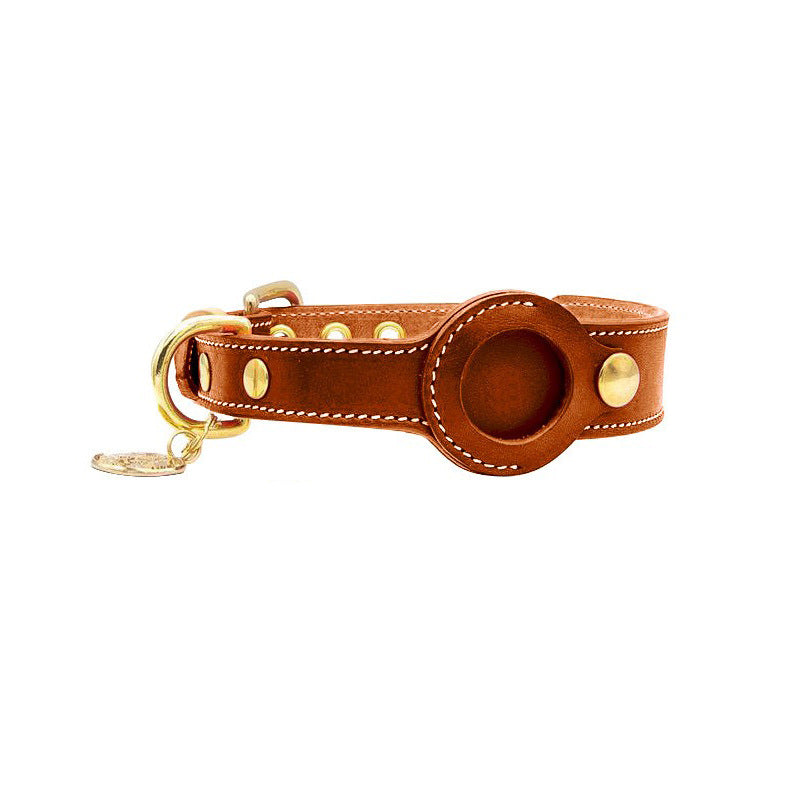 Soft Vegetable Tanned Leather GPS Tracker Case Airtag Leather Dog Collar