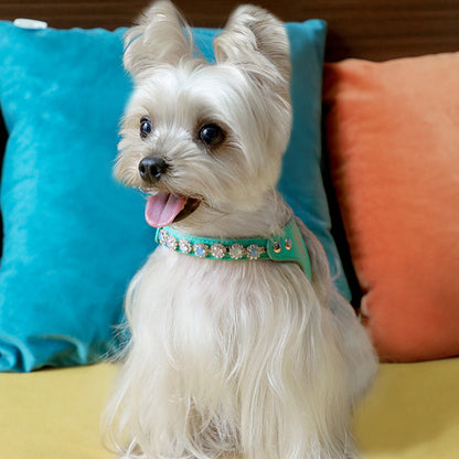 Dog Harness And Leash Rhinestone PU Leather Adjustable