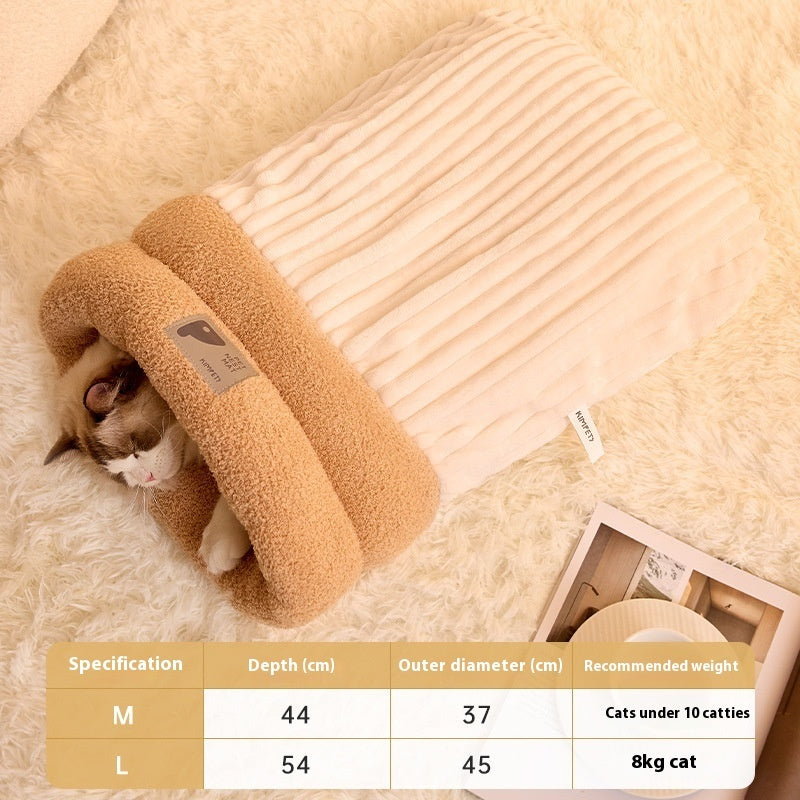 Pet Sleeping Bag Winter Warm Soft Plush Semi Enclosed Cat Nest