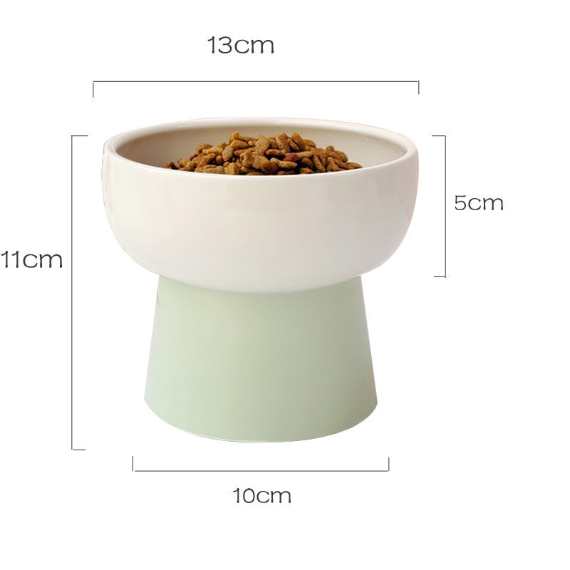 Contrast Color Ceramic Tall Pet Cat Food Bowl Shallow Mouth