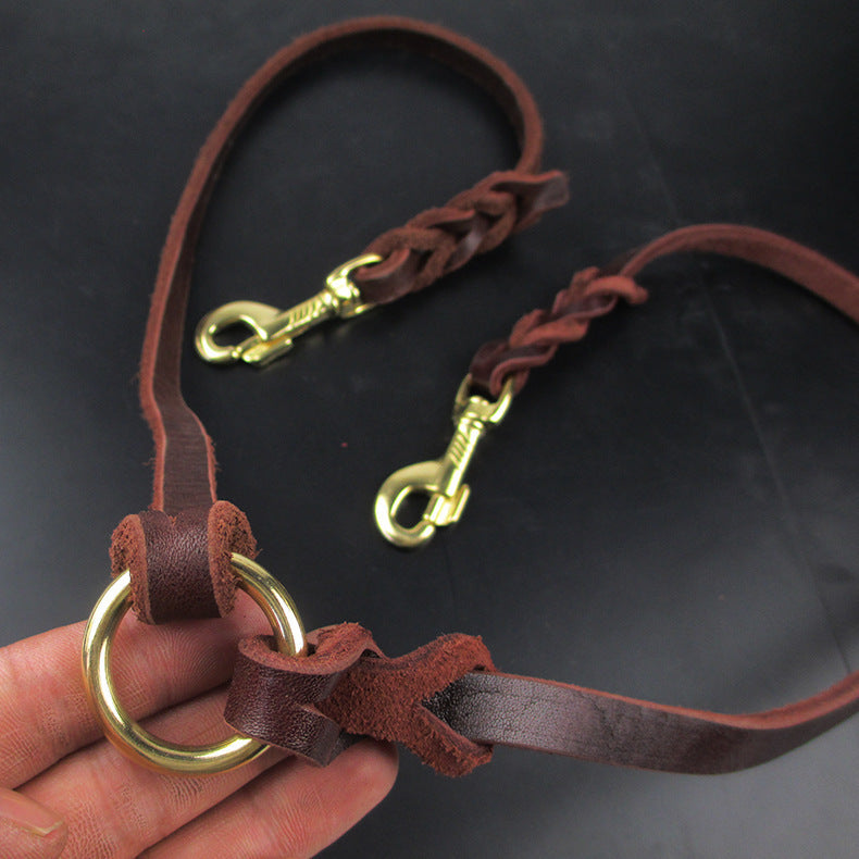 Cowhide Rope Double Hook Traction Two Dogs