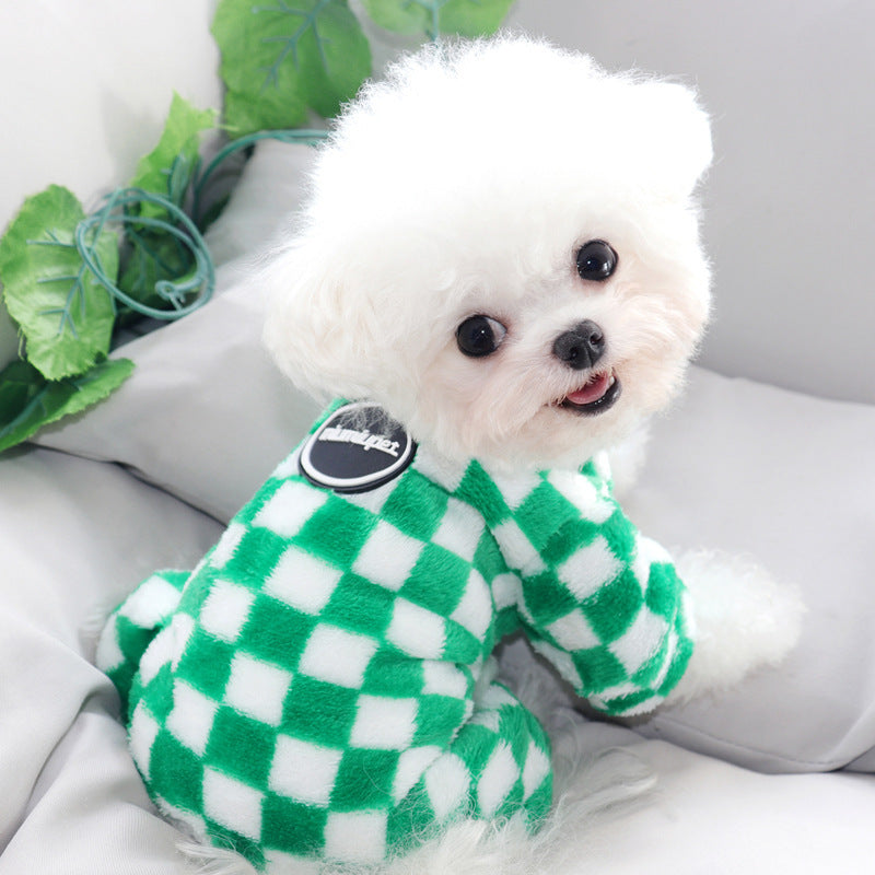 Pet Clothes With Tow Rope Checked Flannelette