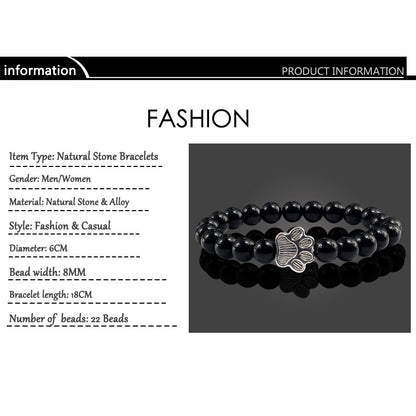 Best Stone Bracelet Natural Matte Black Lava Volcanic Stone Paw Print
