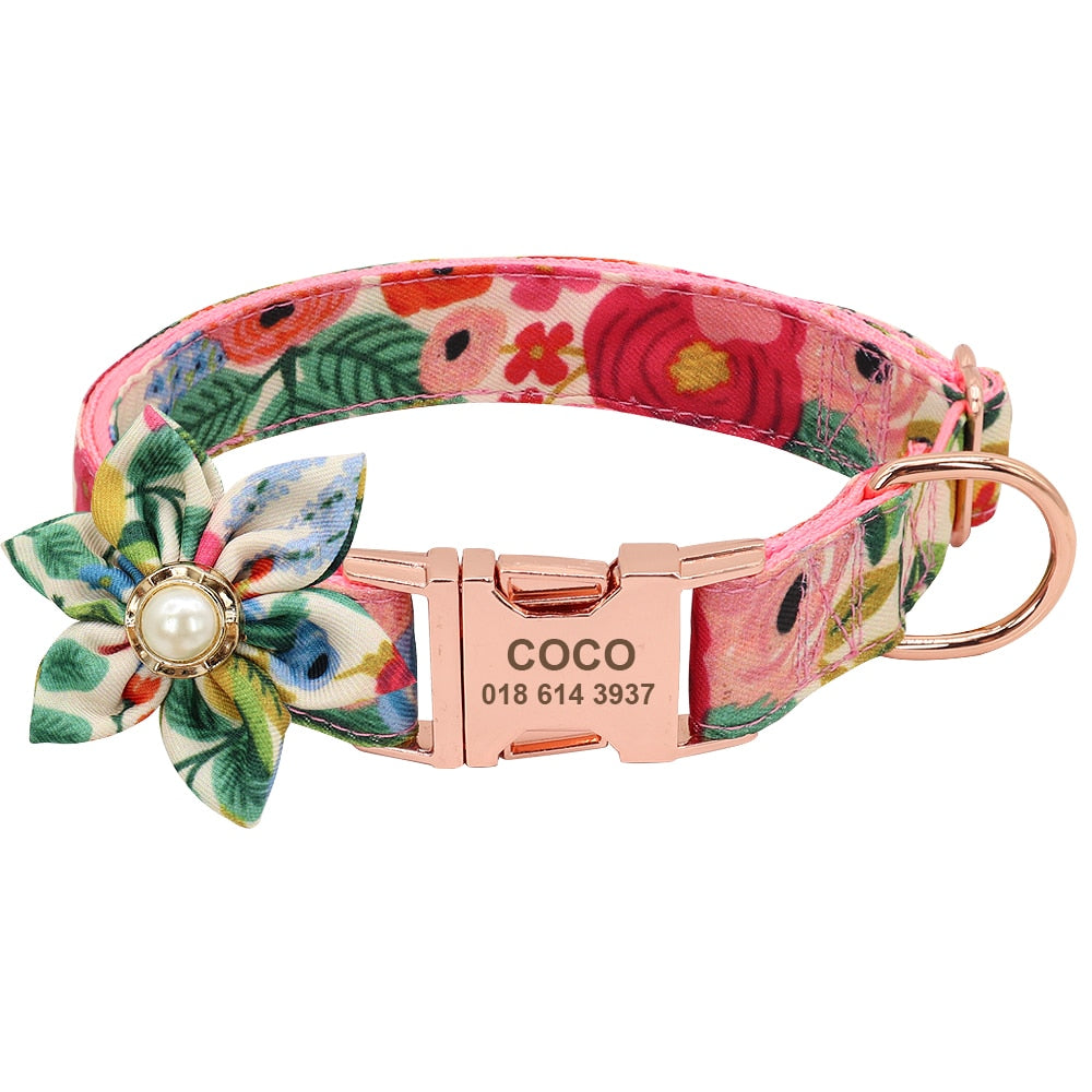 Best Elegant Floral personalized Collar Custom Nylon Engraved ID Tag