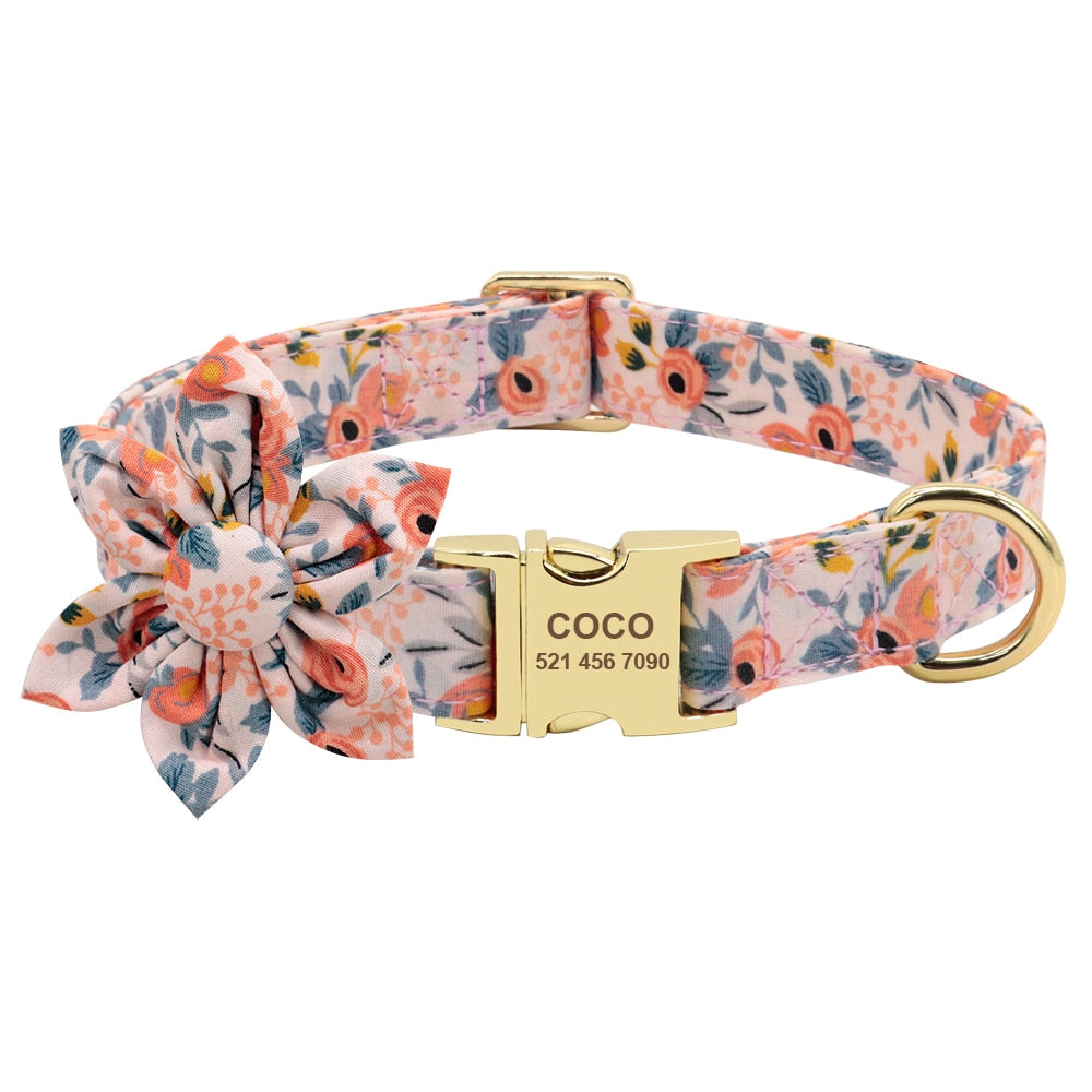 Best Elegant Floral personalized Collar Custom Nylon Engraved ID Tag