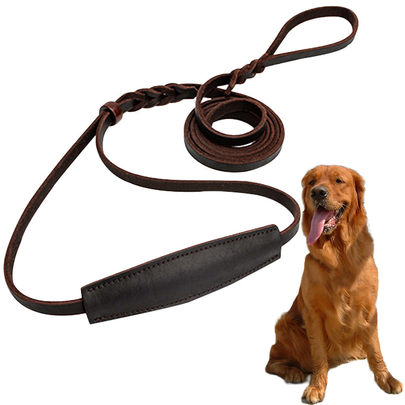 Real Leather Braided Dog Leash Collar