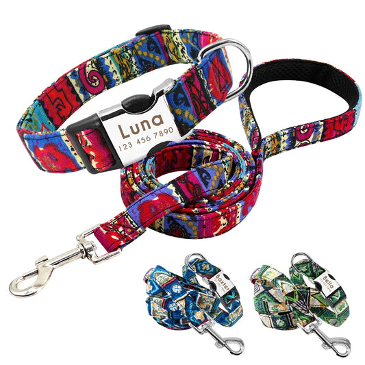 Custom Dog Collar Leash Set Personalized