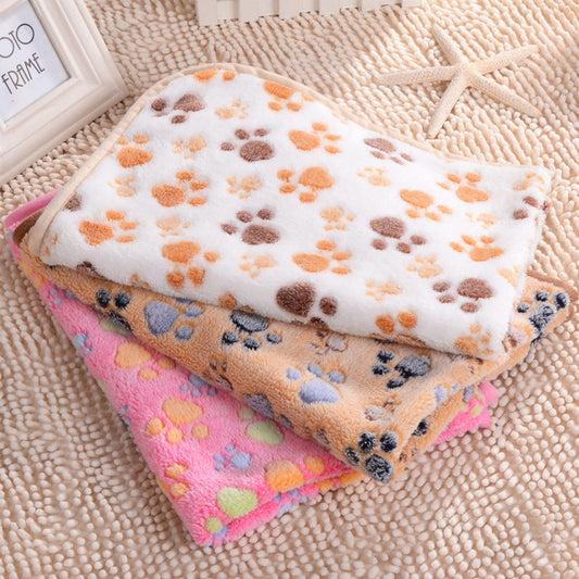 Cute Floral Warm Paw Dog Puppy Soft Blanket
