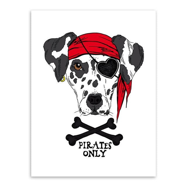 Vintage Retro Pirate Dog Prints Hippie Wall Pictures