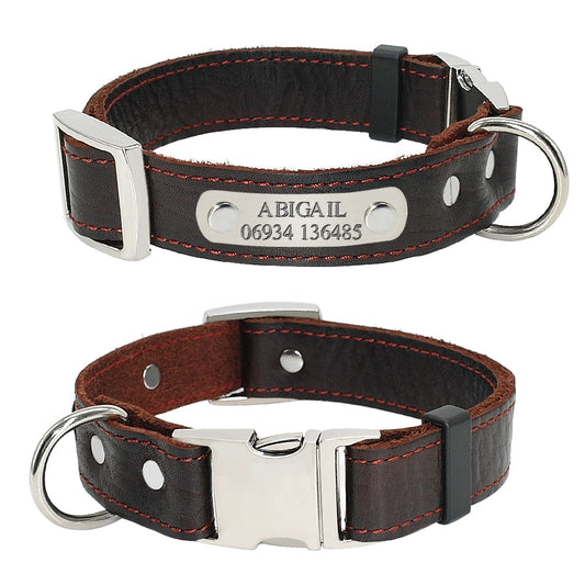 Customized Dog Collars Genuine Leather Nameplate
