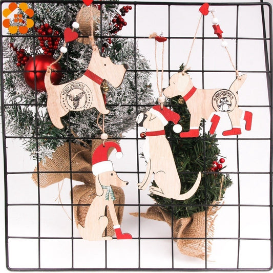 Wooden Christmas Dog Cute Hanging Hat