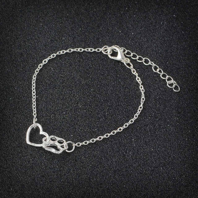 Paw Dog Heart Charm Bracelet