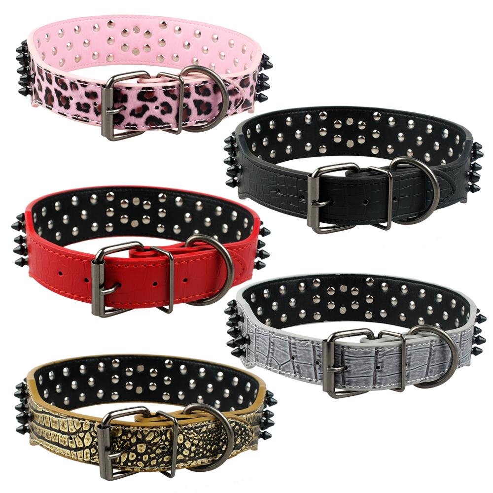 Wide Spiked Studded Leather Dog Collar