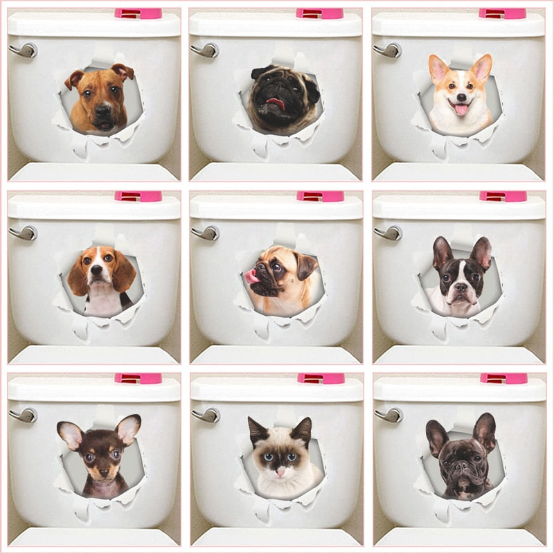 Funny Dog Cat 3d Hole Stickers