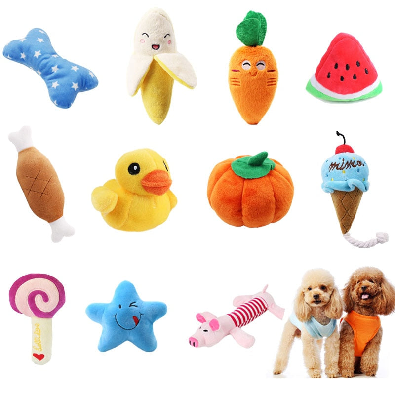 Plush Dog Toys Squeaky Bone Ice Cream Chew Toy