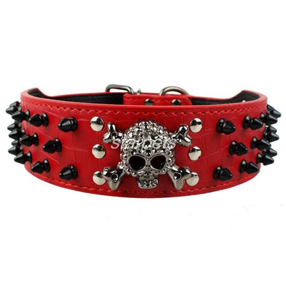Wide Spiked Studded Leather Dog Collar