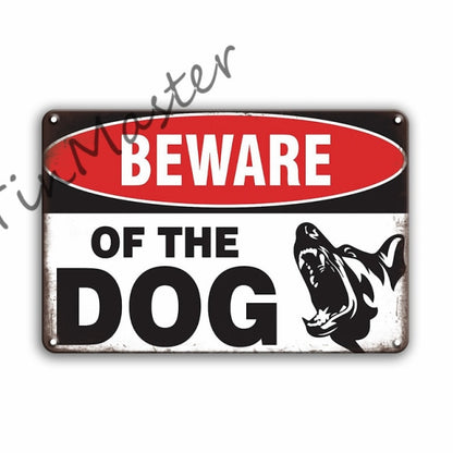 Vintage Beware Of Dog Warning Poster TIn Sign